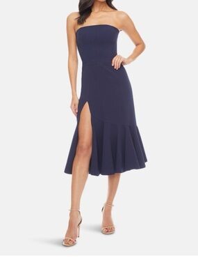 Dress the Population Madison Midi Dress Navy Strapless Slit